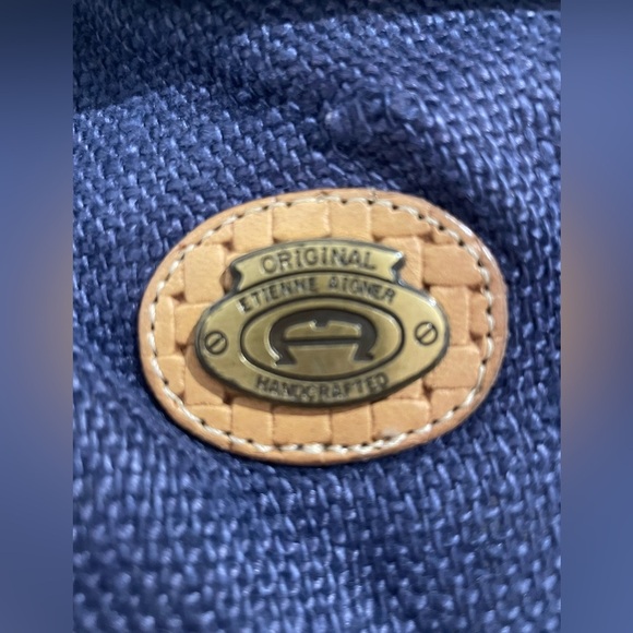 Etienne Aigner Crossbody Pouch Purse Handbag Bag Woven Detail Blue & Tan - Picture 2 of 16
